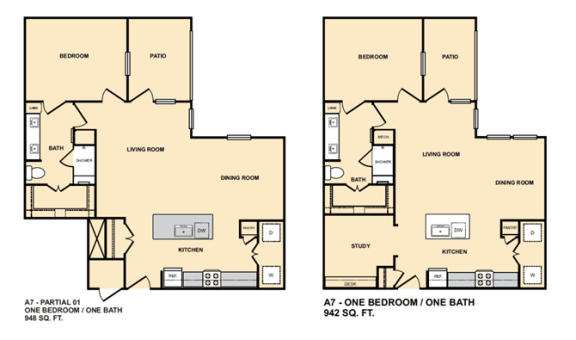 A7 1Bedroom Floor Plan  at Edge and Stone, San Antonio, 78260
