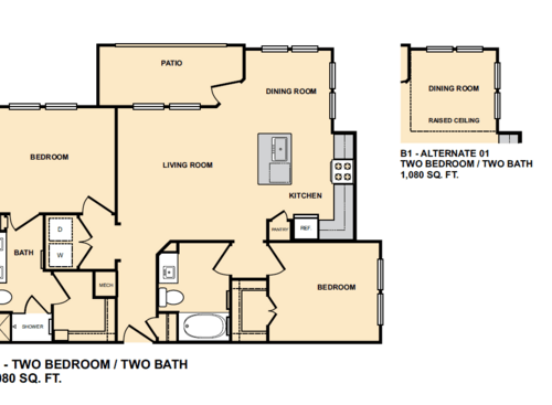 B1 2Bedroom Floor Plan  at Edge and Stone, San Antonio, TX