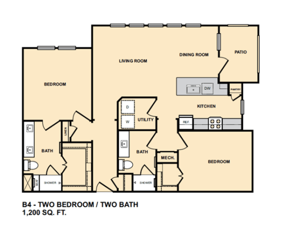 B4 2 Bedroom Floor Plan  at Edge and Stone, San Antonio, Texas