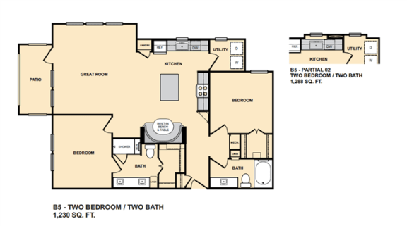 B5 2Bedroom Floor Plan  at Edge and Stone, San Antonio