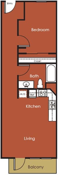 A floor plan of a house with a living room, kitchen, bathroom, and bedroom.
