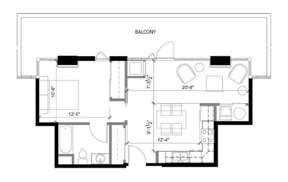 A black and white image of a balcony floor plan.