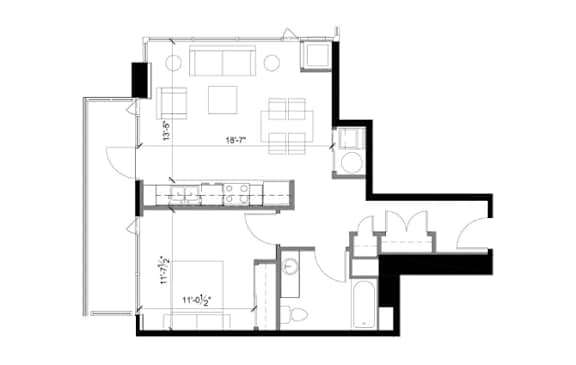A black and white floor plan of a house with dimensions.