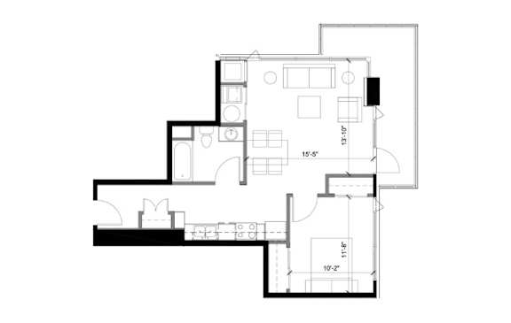 A black and white floor plan of a house with rooms labeled.