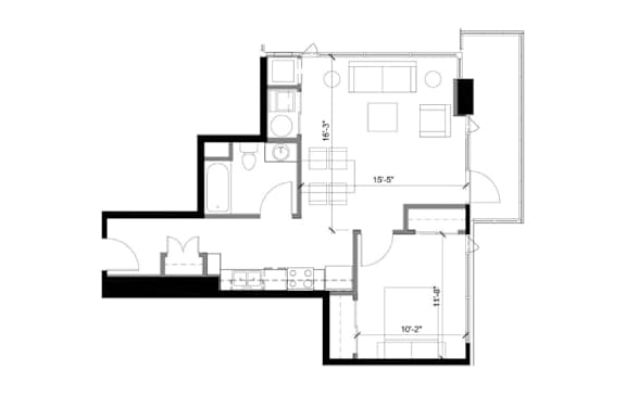 A black and white floor plan of a house with rooms labeled.
