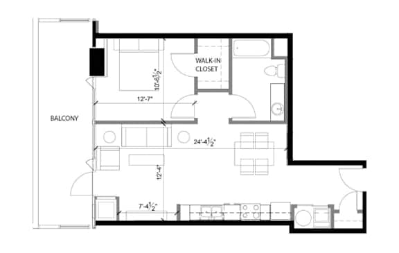 A black and white floor plan of a house with a balcony.