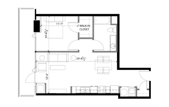 A black and white image of a floor plan for a room.