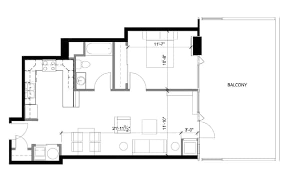 A black and white image of a floor plan for a balcony.