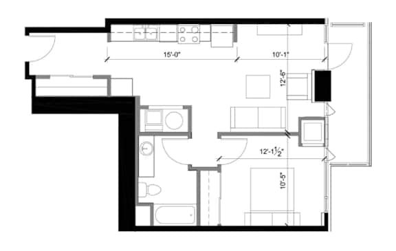 A black and white image of a floor plan with labeled measurements.