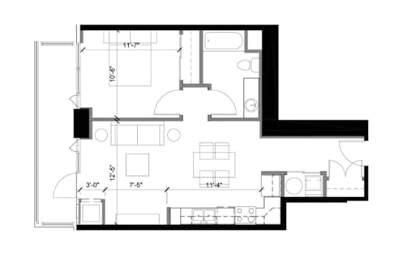 A black and white image of a floor plan for a house.