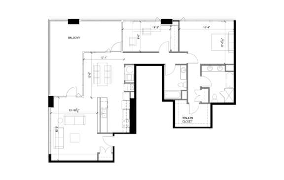 A black and white image of a floor plan for a home.