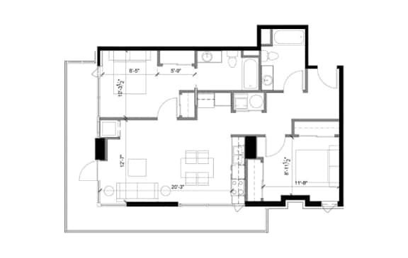 A black and white floor plan of a house with various rooms and measurements.