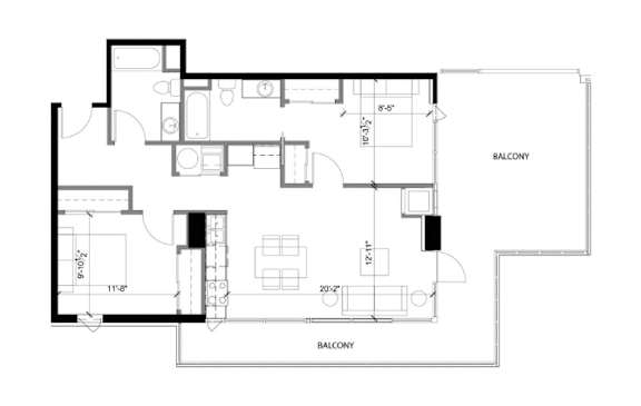 A black and white image of a floor plan for a house.