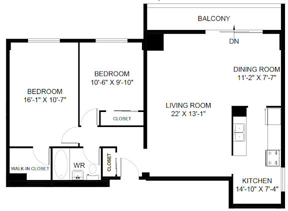 A black and white image of a house floor plan.