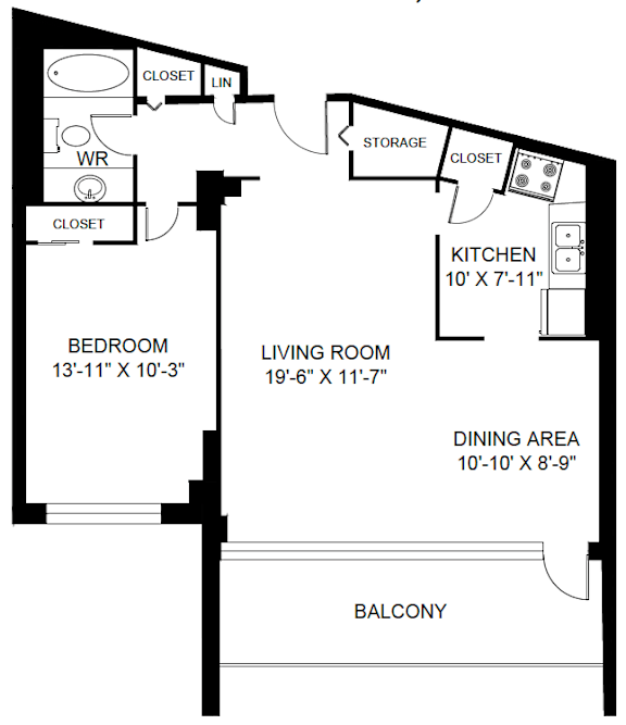 A black and white image of a floor plan for a home.