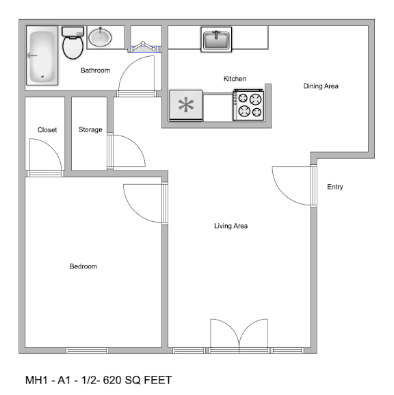 a floor plan of a studio apartment with a bedroom and a living room