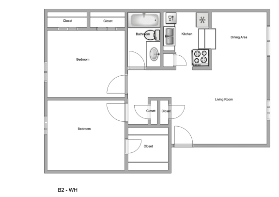 a floor plan of a studio apartment with a bedroom and a living room