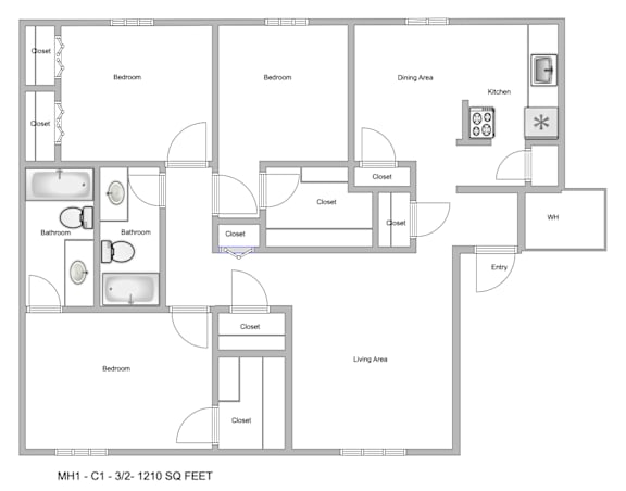 a typical floor plan of a 1 bedroom apartment