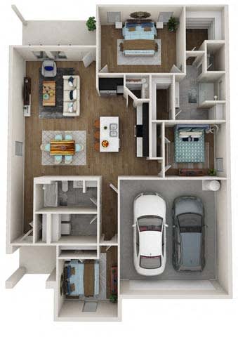Floor Plan  a stylized floor plan of a house with two cars in it