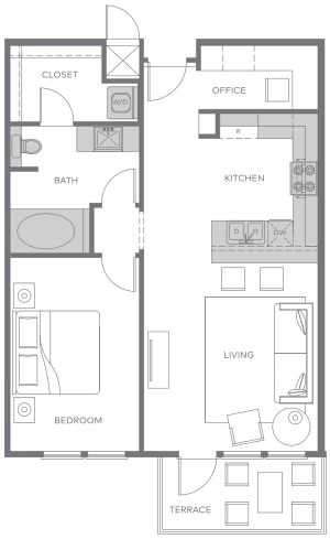 a floor plan of a small apartment with a bathroom and a living room