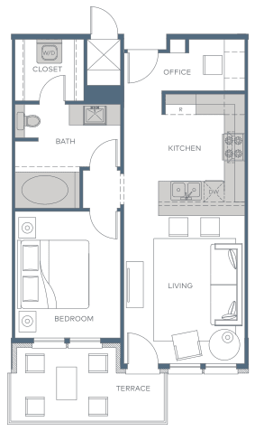 a floor plan of a house with a courtyard and a swimming pool