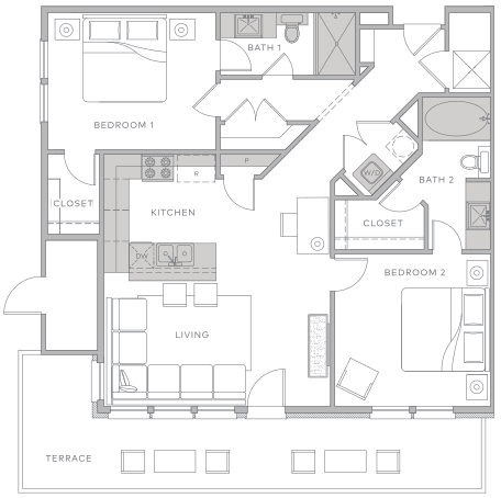 a floor plan of a house with a pool