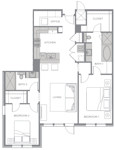 the floor plan of a small house with a courtyard