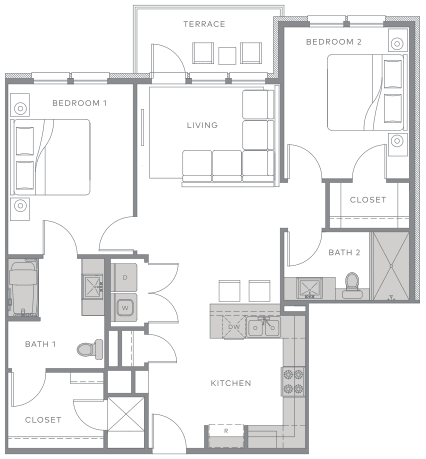 a floor plan of a house with a bedroom and a living room