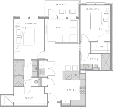 a floor plan of a bedroom apartment