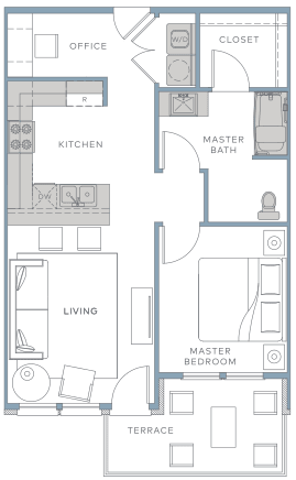 a floor plan of a small apartment with a bedroom and a living room
