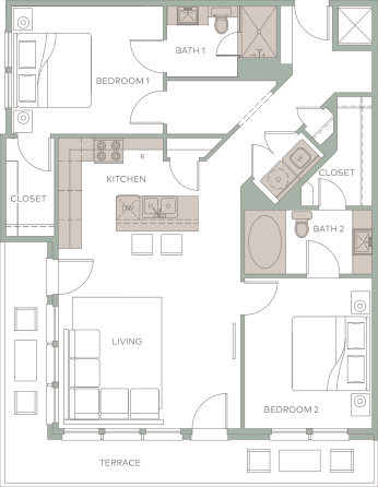 a floor plan of a house with bedrooms and a living room