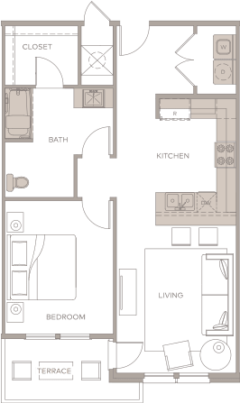 a floor plan of a house with a bedroom and a living room