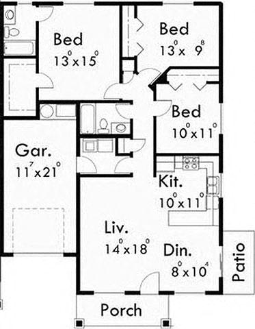 a floor plan of a house with two bedrooms and a bathroom