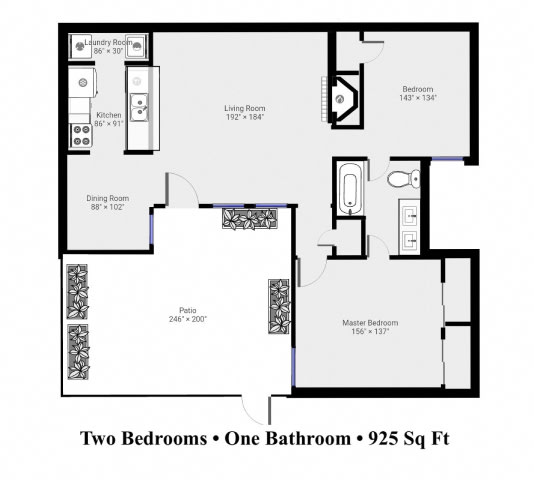 a floor plan with two bedrooms one bathroom and two baths
