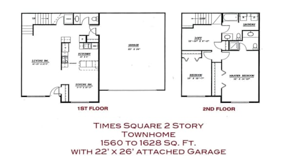 a floor plan of a townhouse with two floors and a garage