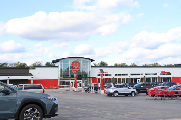 the exterior of a target store with cars parked outside