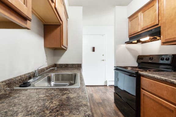 kitchen in the 560 square foot 1 bedroom apartment  at Aspen Village, Cincinnati, OH, 45238