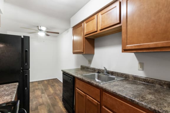 photo of the kitchen in the 560 square foot 1 bedroom apartment at Aspen Village, Cincinnati