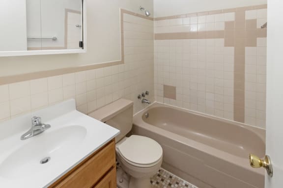 This is photo of the bathroom in the 560 square foot 1 bedroom apartment  at Aspen Village, Ohio, 45238