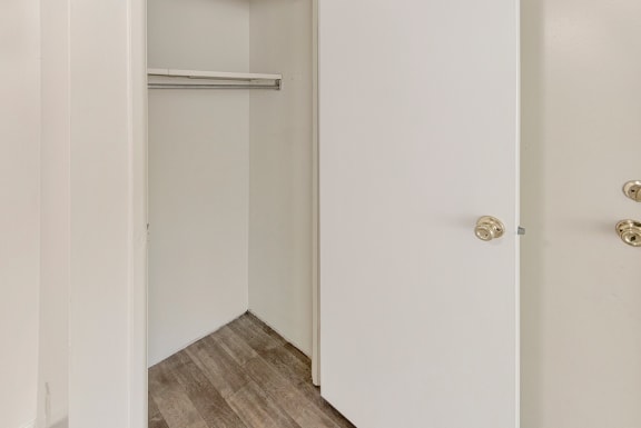This is photo of the coat closet in the 724 square foot 2 bedroom apartmen  at Aspen Village, Cincinnati, Ohio