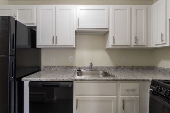 This is a photo of the kitchen in the 543 square foot B-style, 1 bedroom, 1 bath apartment at Blue Grass Manor Apartments in Erlanger, KY.