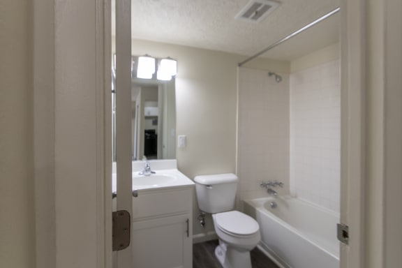 This is a photo of the bathroom in the 543 square foot B-style, 1 bedroom, 1 bath apartment at Blue Grass Manor Apartments in Erlanger, KY.
