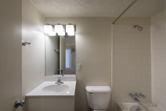 This is a photo of the bathroom in the 543 square foot B-style, 1 bedroom, 1 bath apartment at Blue Grass Manor Apartments in Erlanger, KY.