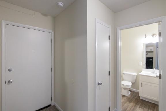 This is a photo of the bathroom in the 543 square foot B-style, 1 bedroom, 1 bath apartment at Blue Grass Manor Apartments in Erlanger, KY.
