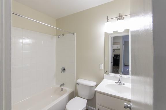 This is a photo of the bathroom in the 543 square foot B-style, 1 bedroom, 1 bath apartment at Blue Grass Manor Apartments in Erlanger, KY.