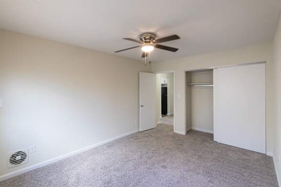 This is a photo of the bedroom in the 543 square foot B-style, 1 bedroom, 1 bath apartment at Blue Grass Manor Apartments in Erlanger, KY.