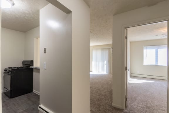 This is a photo of the entryway in the 543 square foot A-style, 1 bedroom, 1 bath apartment at Blue Grass Manor Apartments in Erlanger, KY.