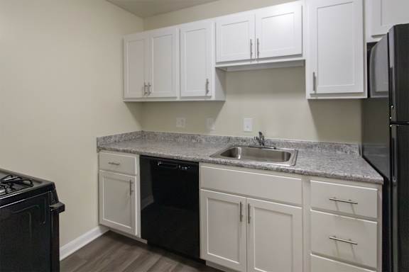 This is a photo of the kitchen in the 543 square foot A-style, 1 bedroom, 1 bath apartment at Blue Grass Manor Apartments in Erlanger, KY.