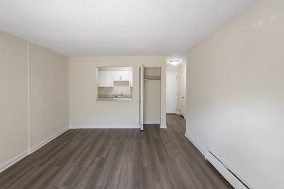 This is a photo of the living room in the 543 square foot A-style, 1 bedroom, 1 bath apartment at Blue Grass Manor Apartments in Erlanger, KY.