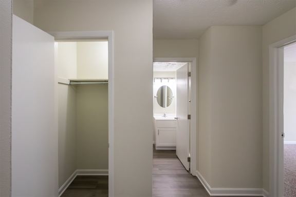 This is a photo of the entryway closet in the 543 square foot A-style, 1 bedroom, 1 bath apartment at Blue Grass Manor Apartments in Erlanger, KY.